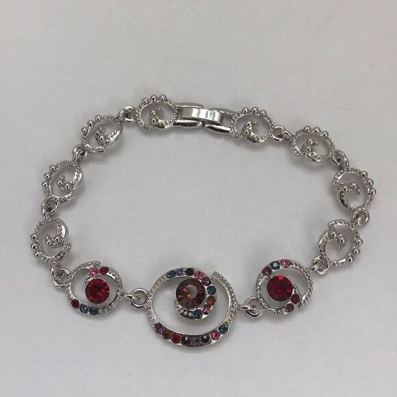 <New> Silver bracelet with colourful crystals - Picture 2 of 6